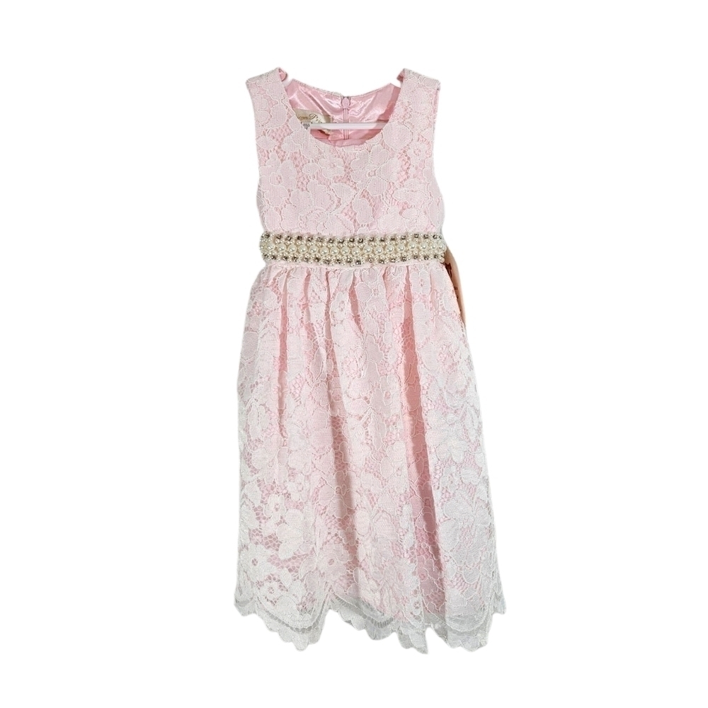 NWT American Princess Pink Lace Pearl Beaded Dress